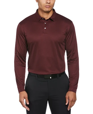Pga Tour Men's Mini Jacquard Long Sleeve Golf Polo Shirt
