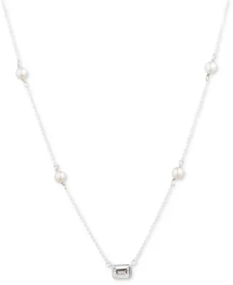 Lauren Ralph Lauren Freshwater Pearl (4 - 4-1/2mm) & Cubic Zirconia Collar Necklace in Sterling Silver, 15" + 3" extender
