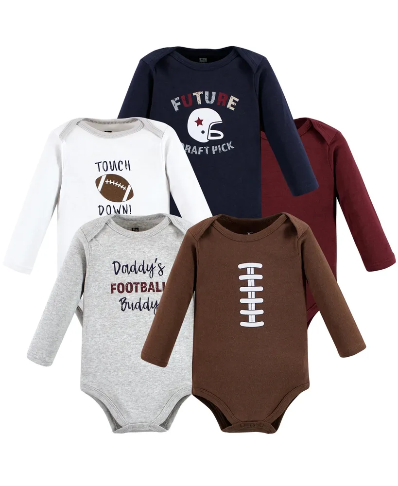 Hudson Baby Baby Boys Hudson Cotton Long-Sleeve Bodysuits, Football Buddy, 9-12 Months