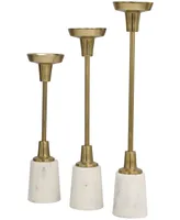 Aluminum Slim Candle Holder with White Marble Base 15", 13" and 11"H, Set of 3