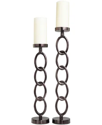 Aluminum Chain Link Geometric Candle Holder 23" and 19" H, Set of 2