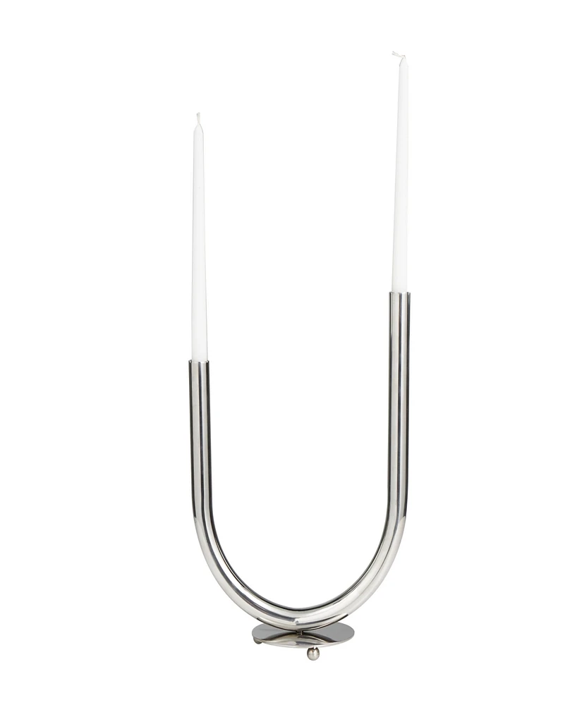 The Novogratz Silver Stainless Steel Metal Abstract U-Shaped Candelabra, 10" x 6" x 14"