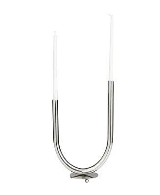 The Novogratz Silver Stainless Steel Metal Abstract U-Shaped Candelabra, 10" x 6" x 14"