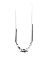 The Novogratz Silver Stainless Steel Metal Abstract U-Shaped Candelabra, 10" x 6" x 14"