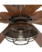 70" Defender Modern Industrial Outdoor Ceiling Fan with Led Light Remote Control Oil Rubbed Bronze Brown Koa Cage Damp Rated for Patio Exterior House