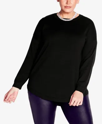 Avenue Plus Tully Curved Hem Long Sleeve Sweater