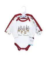 Hudson Baby Girls Cotton Long-Sleeve Bodysuits Holiday Village, 3-Pack