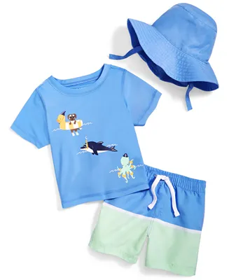 First Impressions Baby Boys Floatie Friends Swim Shirt, Shorts and Hat, 3 Piece Set, Created for Macy's
