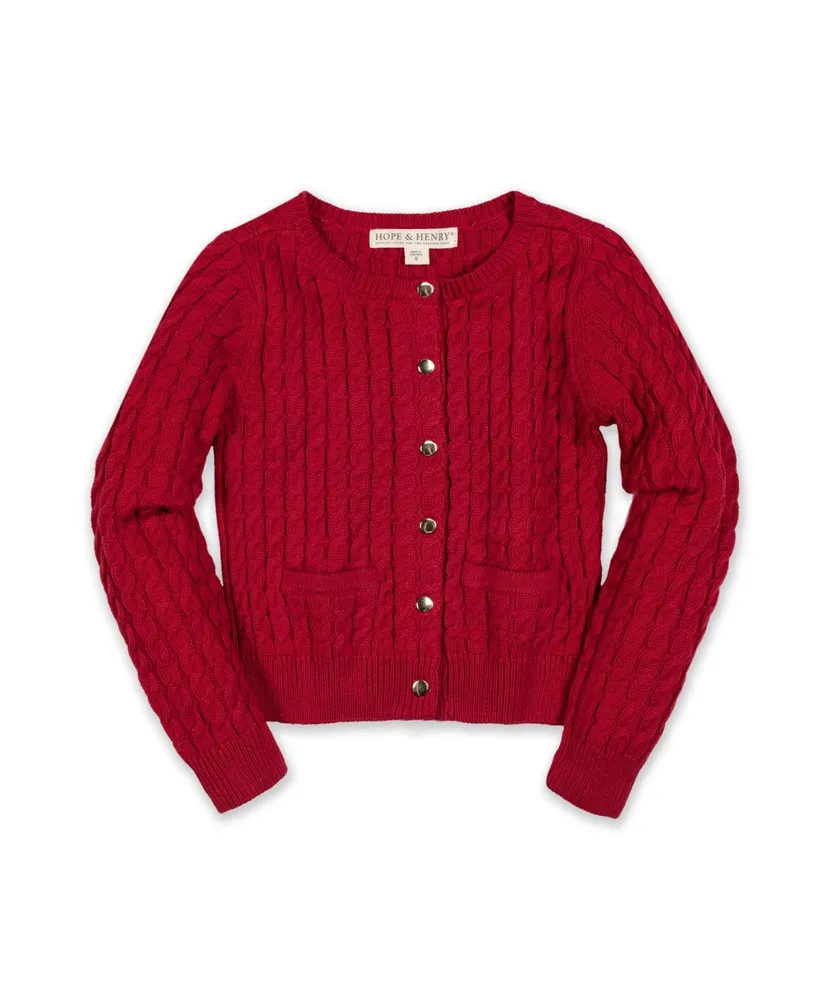 Hope & Henry Baby Girls Long Sleeve Classic Cable Cardigan Sweater