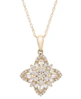 Wrapped in Love Diamond Round & Baguette Flower Pendant Necklace (1/2 ct. tw) in 14k Gold, 18" + 2" extender, Created for Macy's