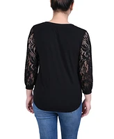 Ny Collection Petite 3/4 Lace-Sleeve Knit Top