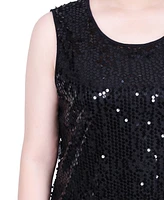 Ny Collection Petite Sleeveless Sequined Tank with Combo Banding Top
