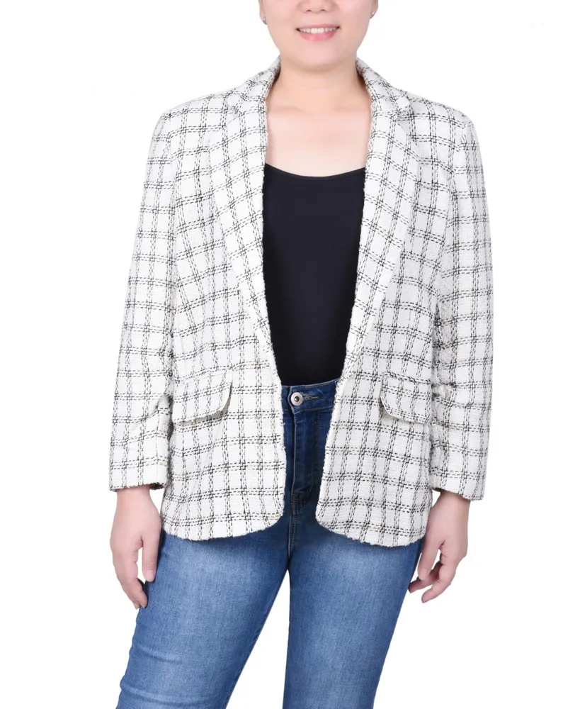 Ny Collection Petite Long Sleeve Single Button Tweed Blazer