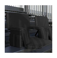 Set Of 2 Portable Stadium Chairs With Armrests, Reclining Padded Back & Seat, Lightweight Metal Frame Backpack Straps, Storage Pockets