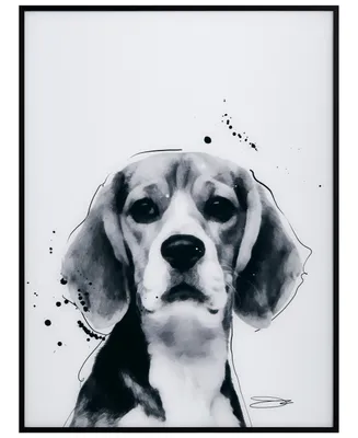 Empire Art Direct "Beagle" Pet Paintings on Printed Glass Encased with a Black Anodized Frame, 24" x 18" x 1"