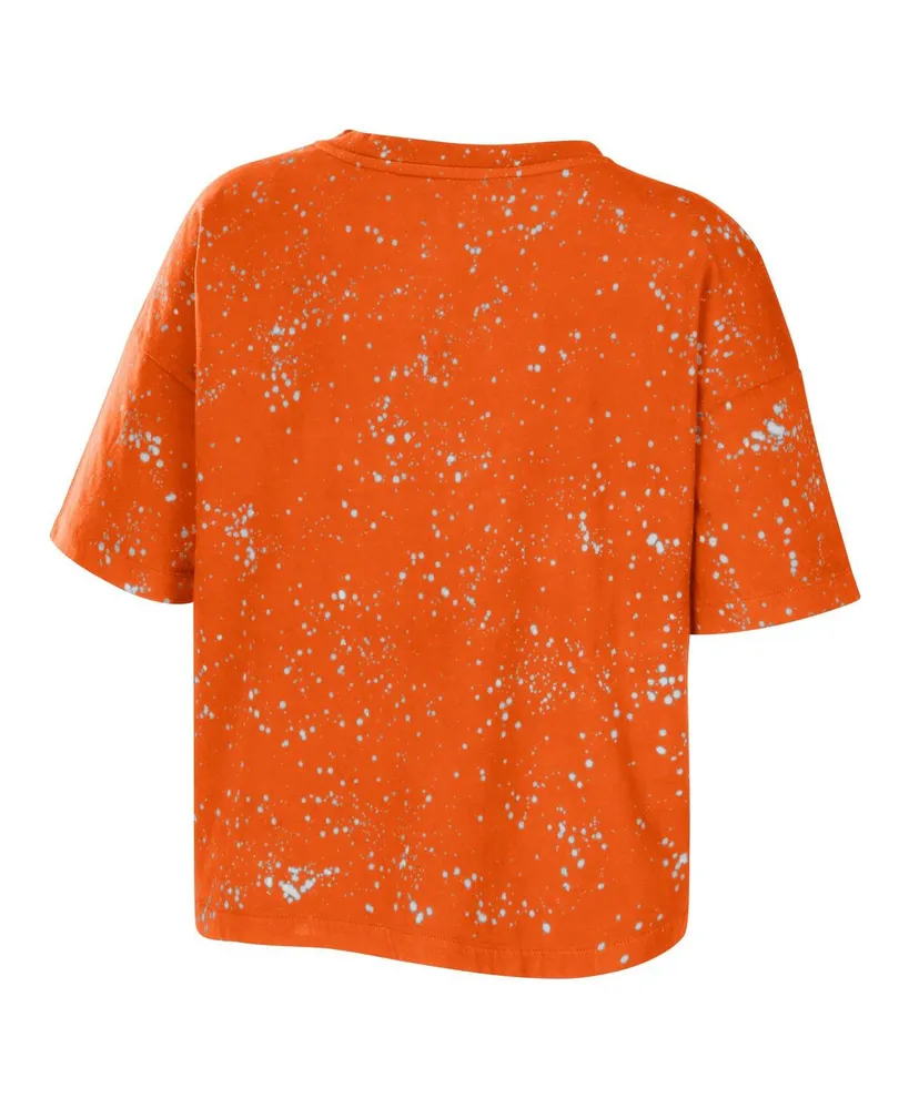 Women's Wear by Erin Andrews Orange Florida A&M Rattlers Bleach Wash Splatter Cropped Notch Neck T-shirt