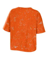 Women's Wear by Erin Andrews Orange Florida A&M Rattlers Bleach Wash Splatter Cropped Notch Neck T-shirt