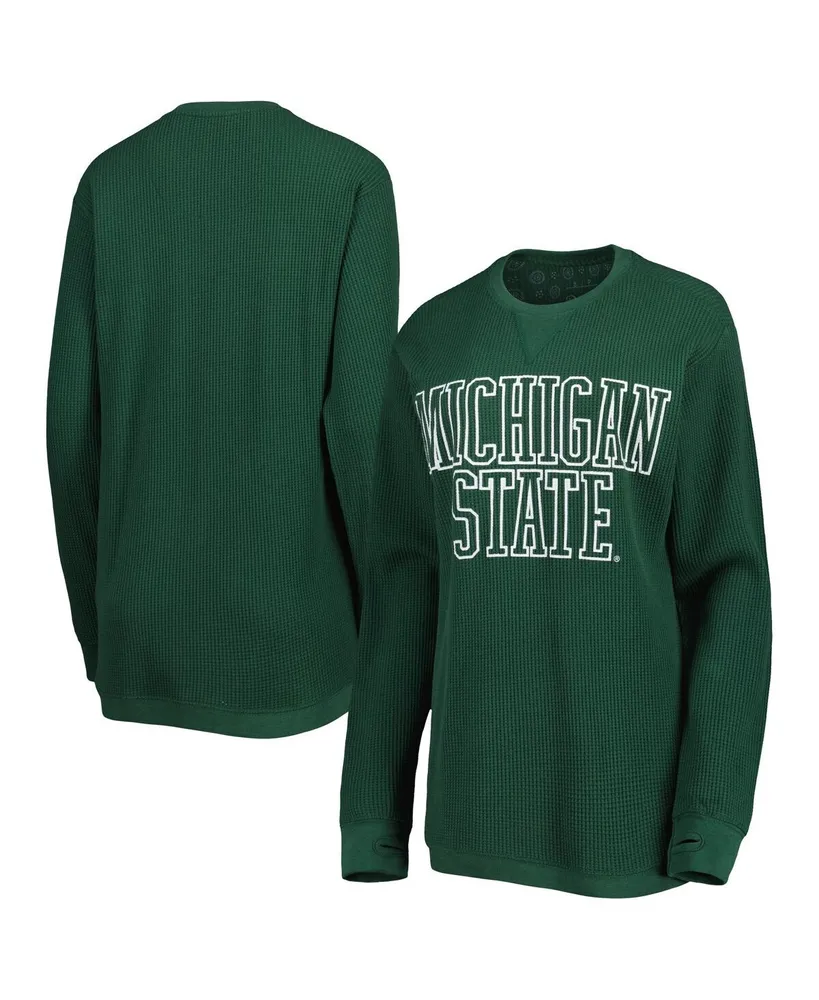 Women's Pressbox Green Michigan State Spartans Surf Plus Southlawn Waffle-Knit Thermal Tri-Blend Long Sleeve T-shirt