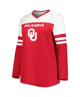 Women's Crimson Oklahoma Sooners Plus Size Long Sleeve Stripe V-Neck T-shirt