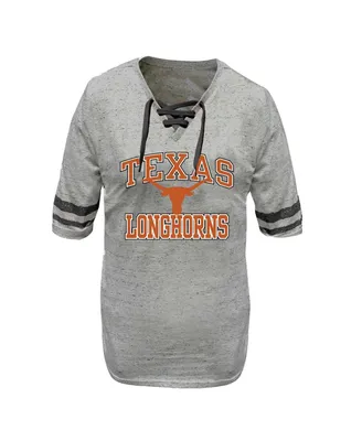 Women's Profile Heather Gray Distressed Texas Longhorns Plus Striped Lace-Up T-shirt