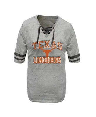 Women's Profile Heather Gray Distressed Texas Longhorns Plus Size Striped Lace-Up T-shirt