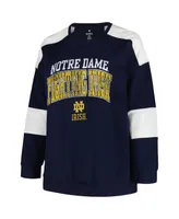 Women's Profile Navy Distressed Notre Dame Fighting Irish Plus Size Striped Pullover Sweatshirt