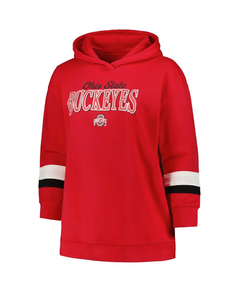 Women's Profile Scarlet Ohio State Buckeyes Plus Badge Bridge Stripe Pullover Hoodie