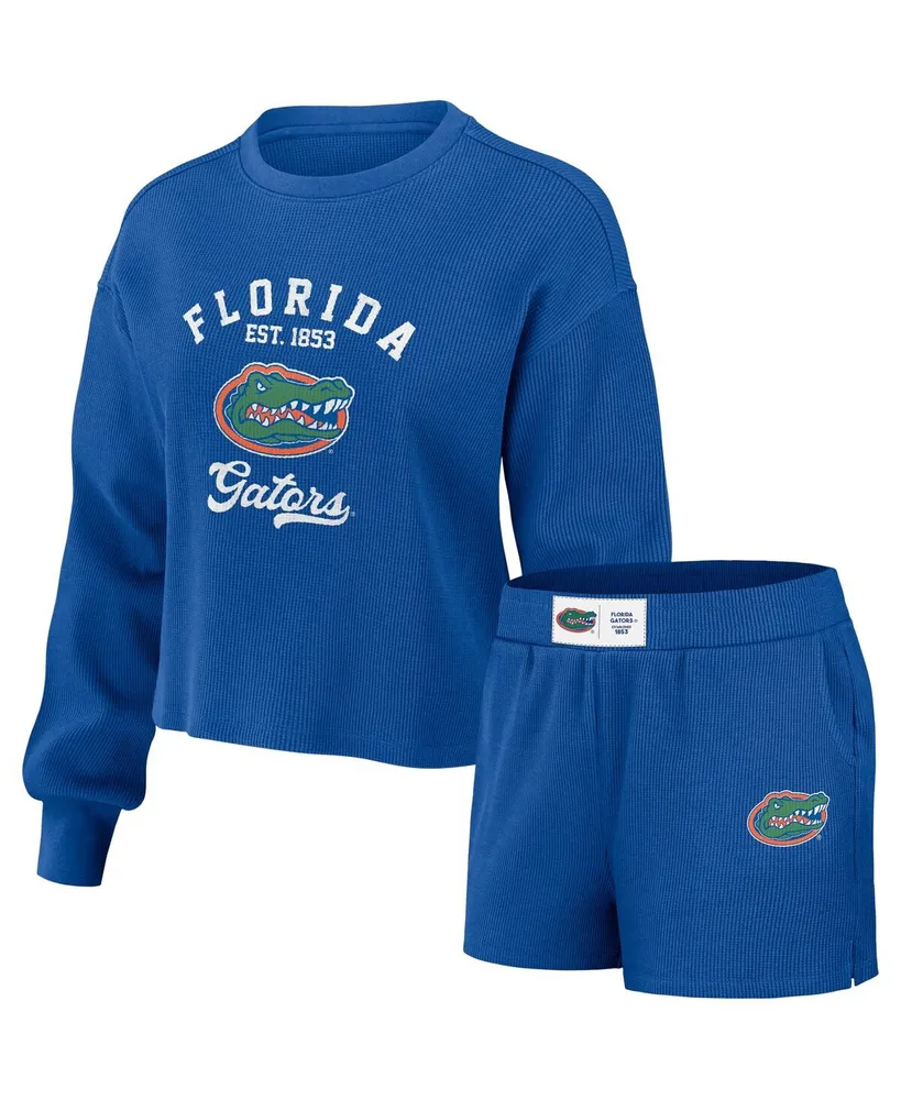 Women's Wear by Erin Andrews Royal Florida Gators Waffle Knit Long Sleeve T-shirt and Shorts Lounge Set