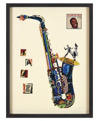Empire Art Direct "Sax phone" Dimensional Collage Framed Graphic Art Under Glass Wall Art, 33" x 25" x 1.4" - Multi