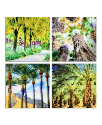 Empire Art Direct "Palm Tree Groves" Frameless Free Floating Reverse Printed Tempered Glass Nature Scapes Wall Art, 20" x 20" x 0.2" Each - Multi