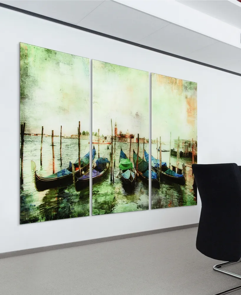 Empire Art Direct "Venice Gondolas Abc" Frameless Free Floating Tempered Glass Panel Graphic Wall Art Set of 3, 72" x 36" x 0.2" Each - Multi