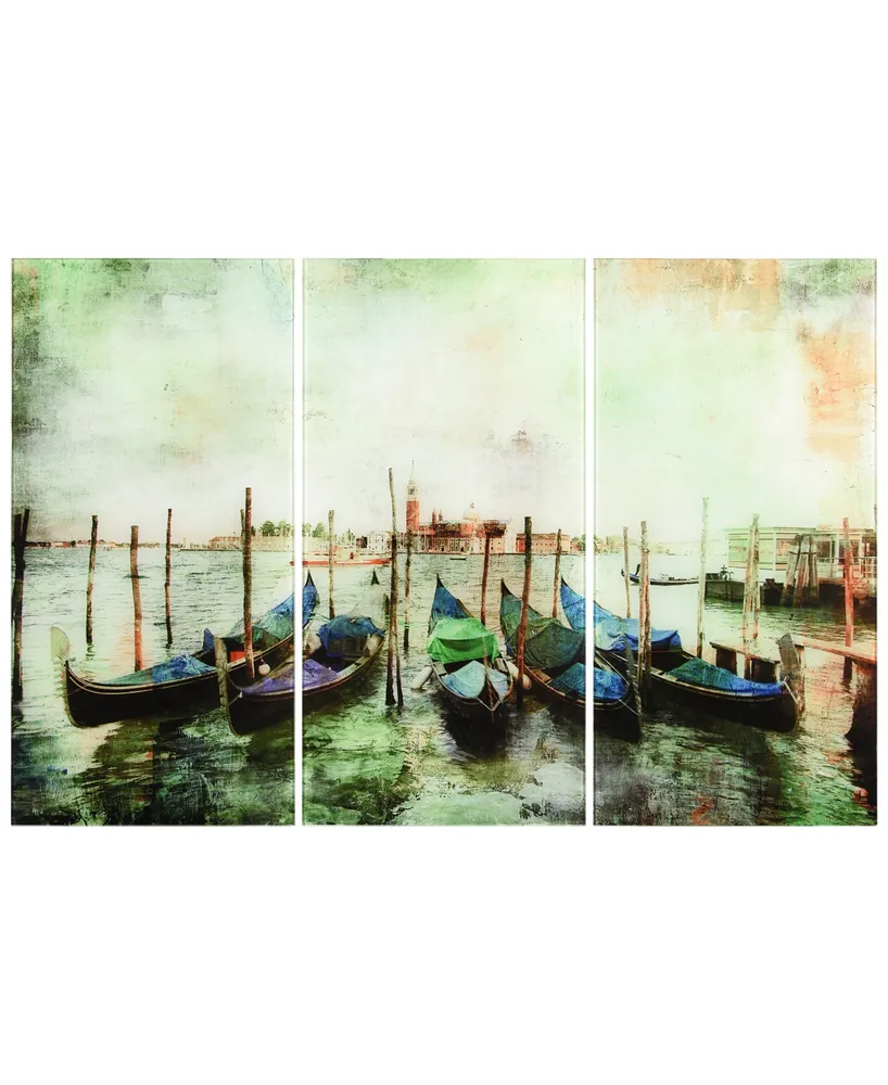 Empire Art Direct "Venice Gondolas Abc" Frameless Free Floating Tempered Glass Panel Graphic Wall Art Set of 3, 72" x 36" x 0.2" Each - Multi