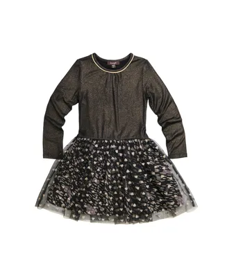 Imoga Collection Little Girls Samantha FW23 Pebble Metallic Knit Pleated Mesh Chiffon Dress