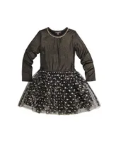 Imoga Collection Little Girls Samantha FW23 Pebble Metallic Knit Pleated Mesh Chiffon Dress