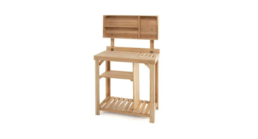 Garden Wooden Potting Table Workstation with Storage Shelf