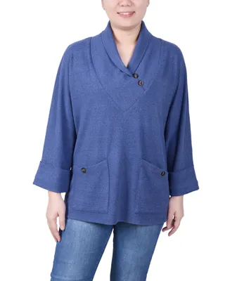 Ny Collection Petite Cuff Sleeve Shawl Collar Top