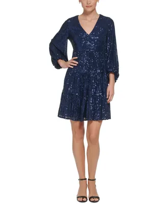 Eliza J Sequinned Tiered Fit & Flare Dress