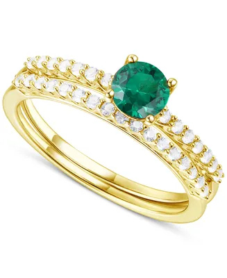 Lab-Grown Emerald (3/8 ct. t.w.) & White Sapphire Bridal Set 14k Gold