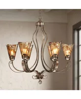 Franklin Iron Works Amber Scroll Golden Bronze Silver Large Chandelier 31 1/2" Wide Rustic Art Glass 6-Light Fixture for Dining Room House Foyer Entry