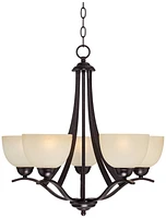 Regency Hill Airington Bronze Pendant Chandelier 23" Wide Scrolling Arms Indian Scavo Glass 5-Light Fixture for Dining Room House Foyer Entryway Kitch