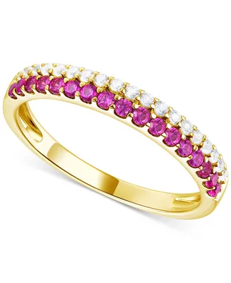 Amethyst (1/4 ct. t.w.) & Lab-Grown White Sapphire Two Row Stack Ring 14k Gold-Plated Sterling Silver (Also Additional Gemstones)