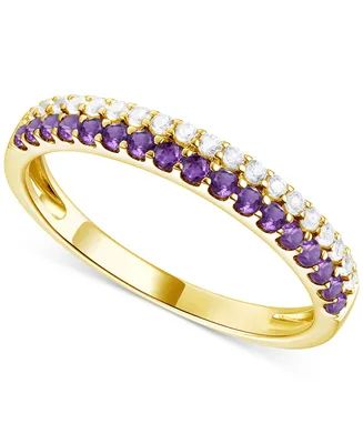 Amethyst (1/4 ct. t.w.) & Lab-Grown White Sapphire Two Row Stack Ring 14k Gold