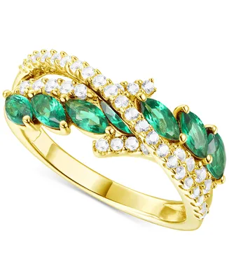 Lab-Grown Emerald (3/4 ct. t.w.) & White Sapphire (1/20 Ring 14k Gold-Plated Sterling Silver (Also Lab