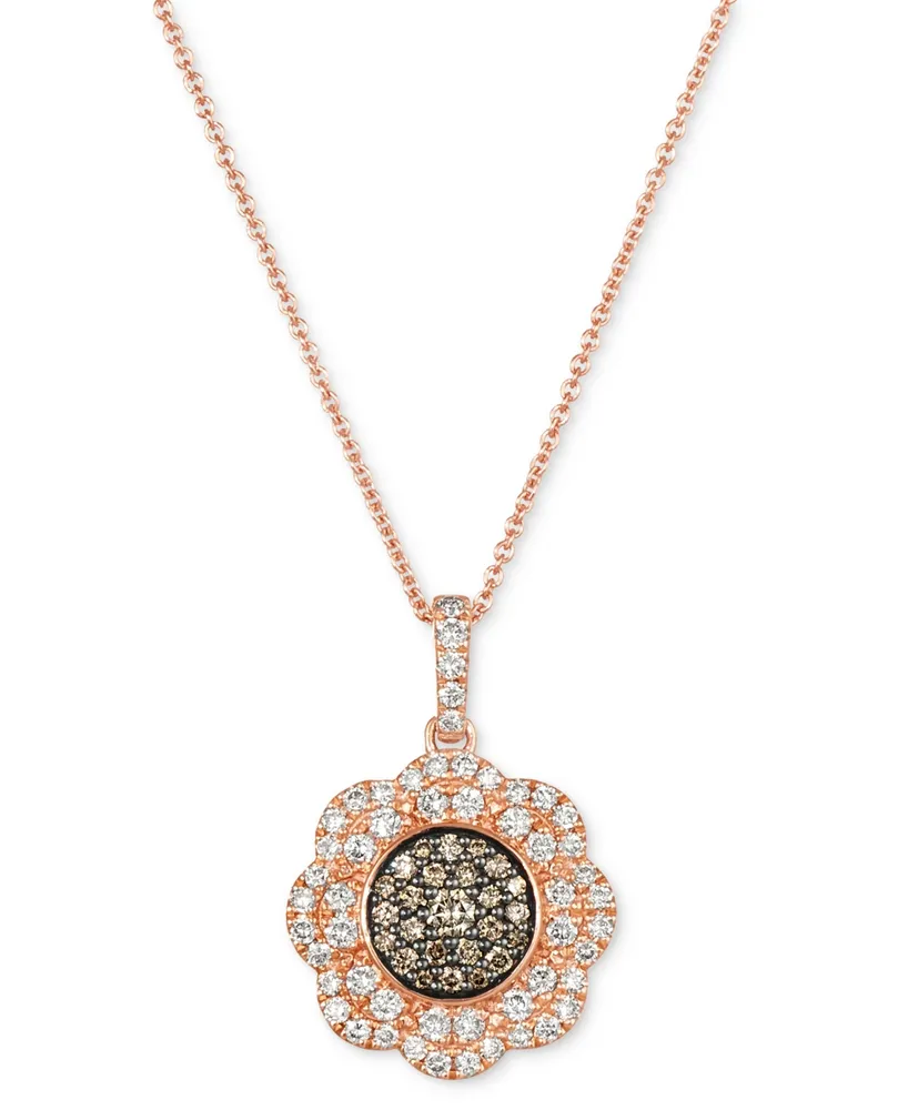 Le Vian Chocolate Diamond & Nude Diamond Flower Cluster 18" Adjustable Pendant Necklace (3/4 ct. t.w.) in 14k Rose Gold