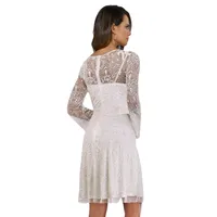 Lara Women's Eliza Beaded A-line Bell Sleeve Bridal Short Dress