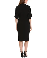 London Times Women's V-Neck Scuba-Crepe Midi Dress