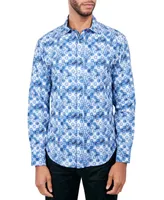 Society of Threads Men's Regular-Fit Non-Iron Performance Stretch Geo-Print Button-Down Shirt