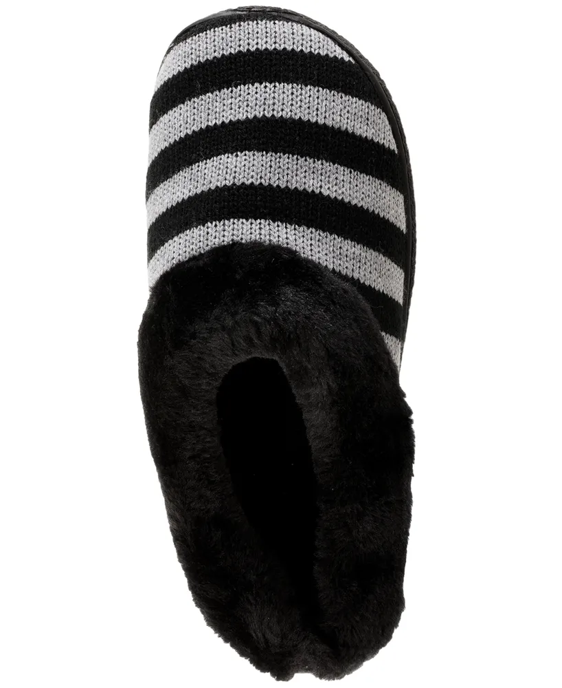 Isotoner Signature Women's Kira Stripe Sweater Knit Comfort Hoodback Slippers - Black