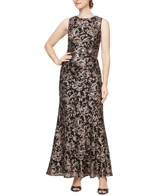 Alex Evenings Petite Sequin-Embroidered Sleeveless Gown