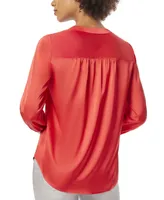 Jones New York Women's V-Neck Pleated-Back 3/4-Sleeve Blouse